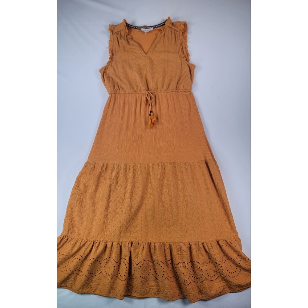 Nurture Westbound Boho Maxi Dress Mustard Embroidered Eyelet Tassel Large